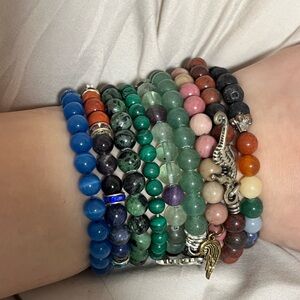 Multicolor Beaded Bracelet Set 9 piece crystal beads with charms